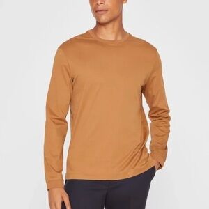 Club Monaco Men's Long Sleeve Refined Crew Tee Shirt Tan Size Medium Soft Cotton